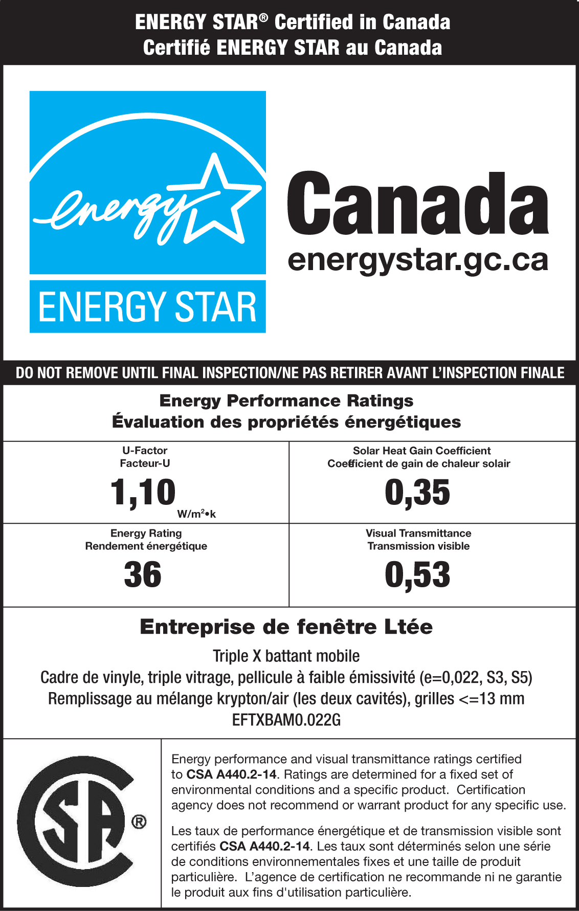 Échantillons d’étiquettes Intertek ENERGY STAR